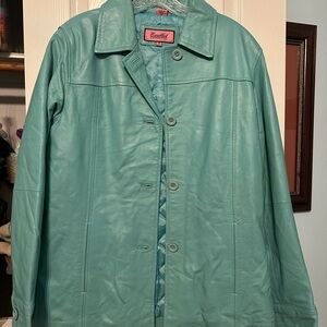 Turquoise / Aqua Vintage Leather Button-Front Jacket